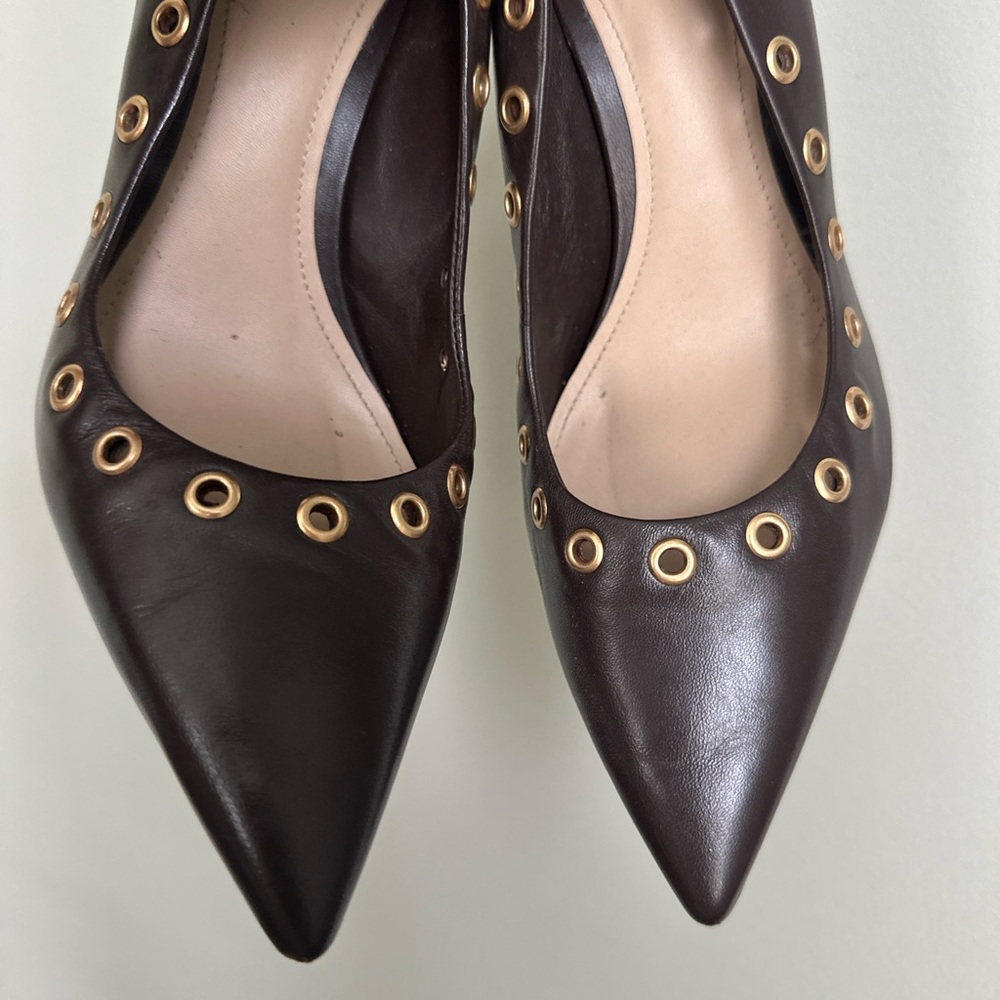 Elegant Brown Leather Women's Shoes with Gold Accents